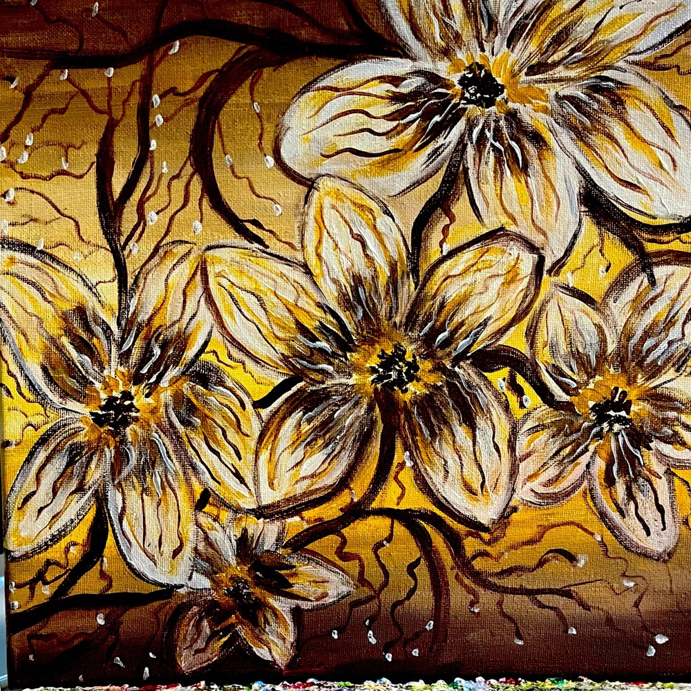 “Golden Blooms”is a 12 x12” Painting by Artist, Janet Smith of Boise, ID.